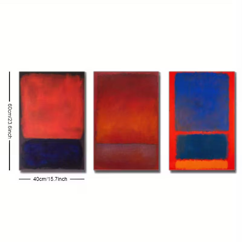Modern Red & Blue Art Print Set – 3 Framed Wall Decor Pieces, Contemporary Abstract Design for Home, Café, or Studio